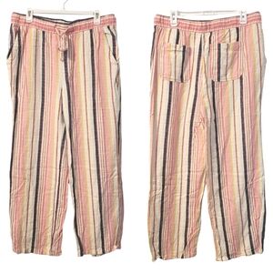 Old Navy colorful Striped pants pull-on elastic drawstring linen blend Women's L